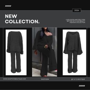 Stylish Black Knit Sweater and Pants Set